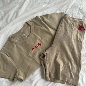 Cherry Los Angeles Tan Baby Tee and Biker Shorts Set